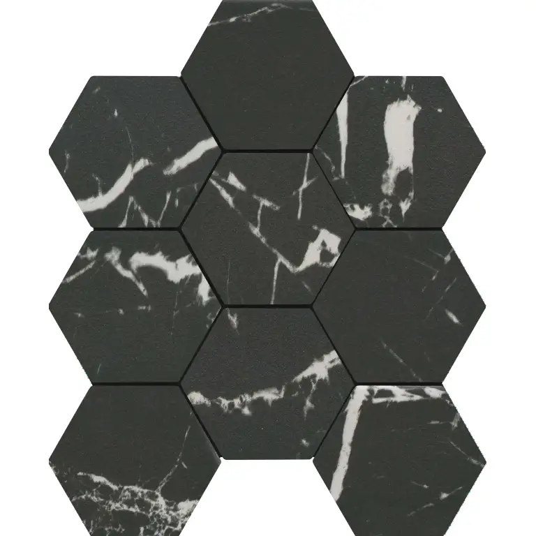 Elegan Nero — 4×4/10×11 matte Emser Tile hex mosaic swatch