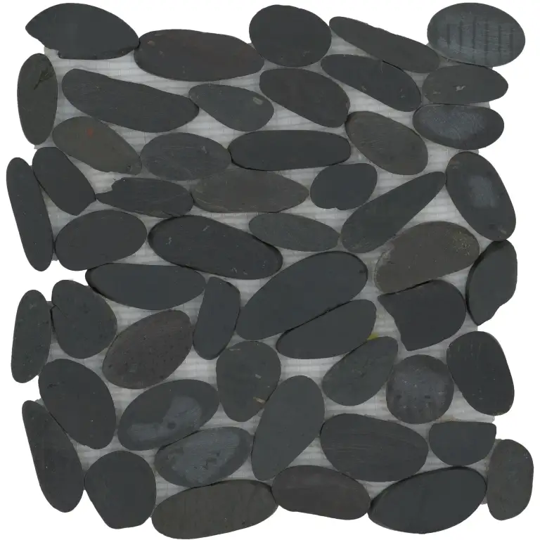 Rivera Pebbles Black — 12×12 flat honed Emser Tile pebble mosaic swatch