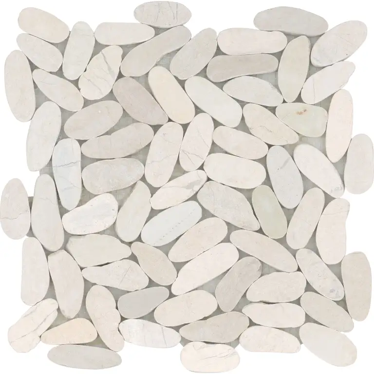 Venetian Pebbles Ivory — 2×2/12×12 flat satin Emser Tile pebble mosaic swatch