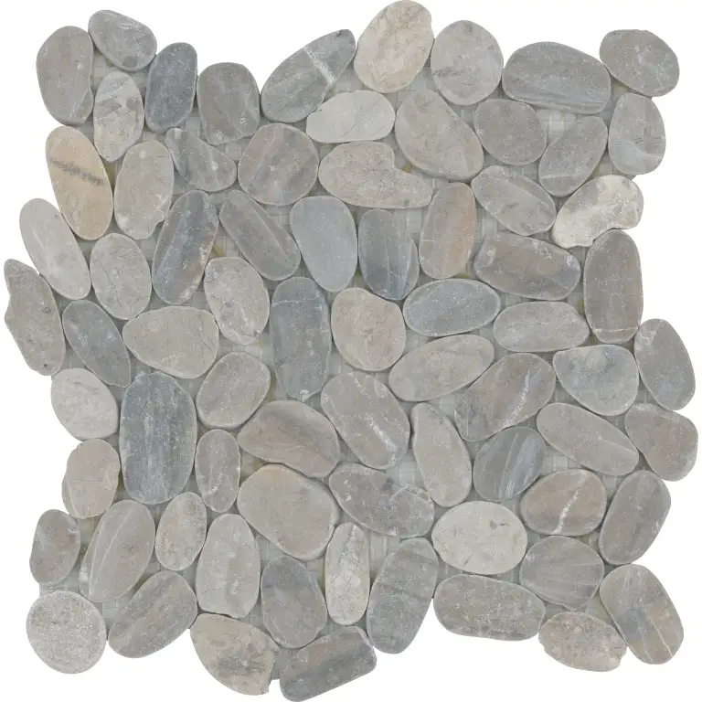 Venetian Pebbles Silver — 2×2/12×12 flat satin Emser Tile pebble mosaic swatch